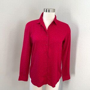 Uniqlo Womens XS Red Polka Dot Button Up Shirt Long Sleeve Top Blouse